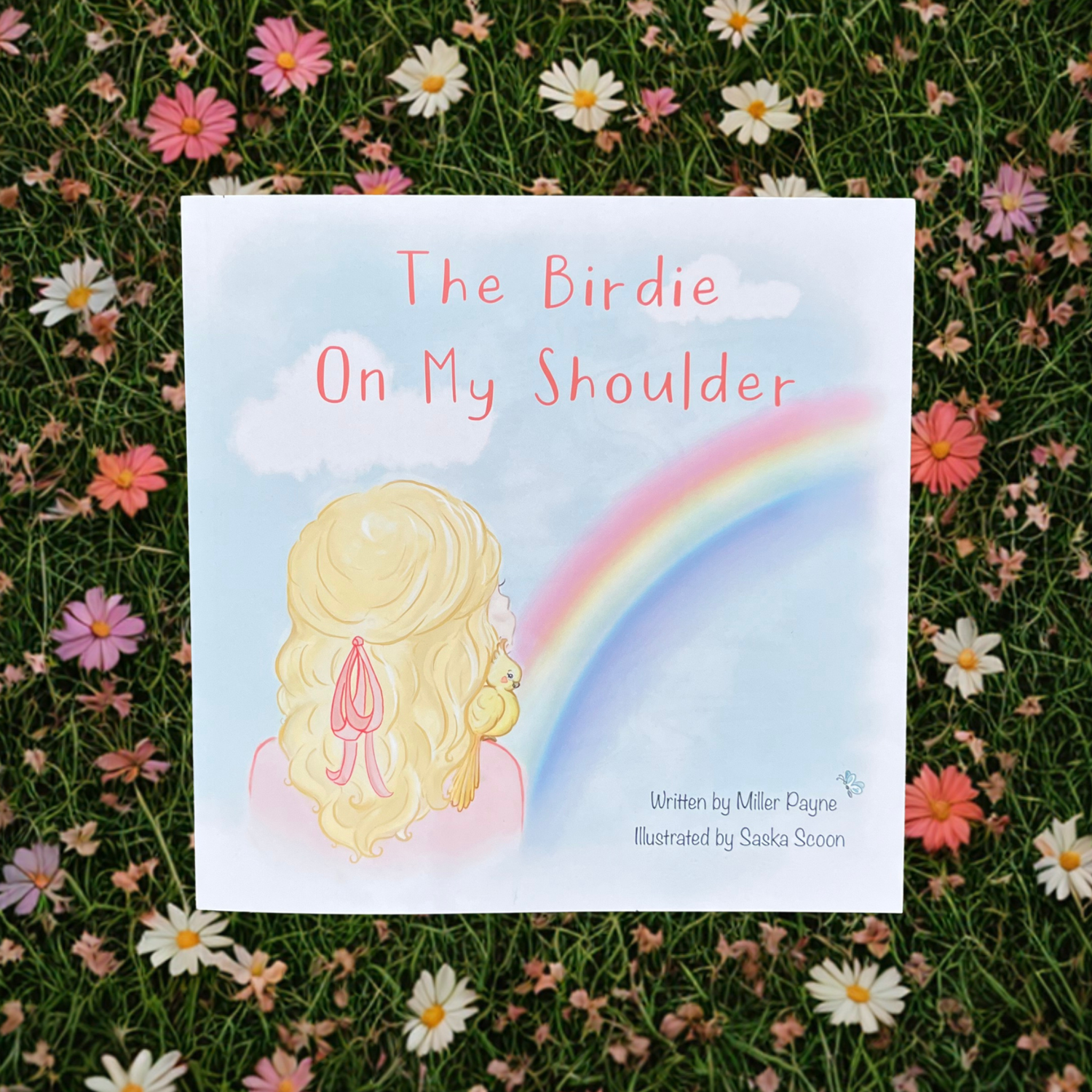 The Birdie On My Shoulder 
Cover Photo
Written by Miller Payne 
Published by Goldie's Stories 
Illustrated by Saska Scoon
Brisbane, QLD, Australia